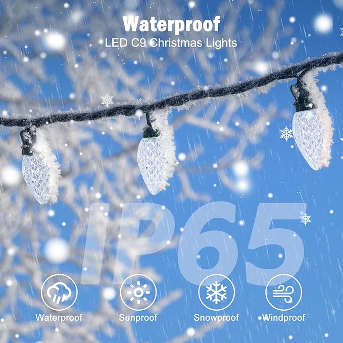 Brightown C9 Christmas Lights Outdoor 2 Pack - Total 162 FT 200 LED C9 String Lights, with Timing & Memory, 8 Modes, Connectable, Waterproof - for Indoor Outside Tree Home Yard Decoration, Cool White