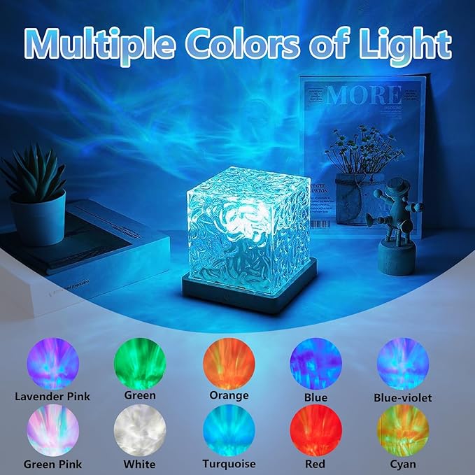 Ocean Wave Lights Projector Rechargeable, Touch Cube Color Changing Light with 16 Colors 4 Modes Dimmable Cordless Mood Lamp for Shower, Ambient Lighting for Bedroom and Bathroom