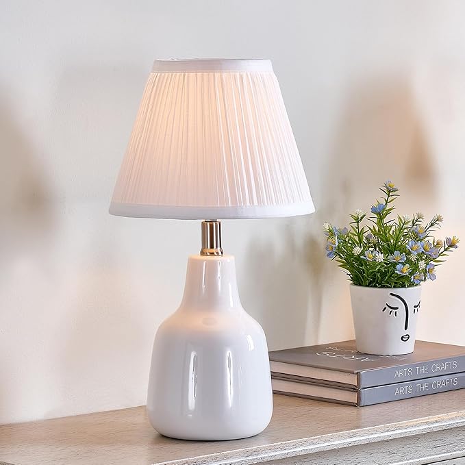 Uno Lamp Shade,Drum Pleated Lamp Shades 5" Top x 9" Bottom x 7" Slant Height,Barrel Small Replacement Lampshade (Slip Uno Fitter), Fabric Lampshades Table lamp Shades Bottle Lamp Shade,1 Pack(White)