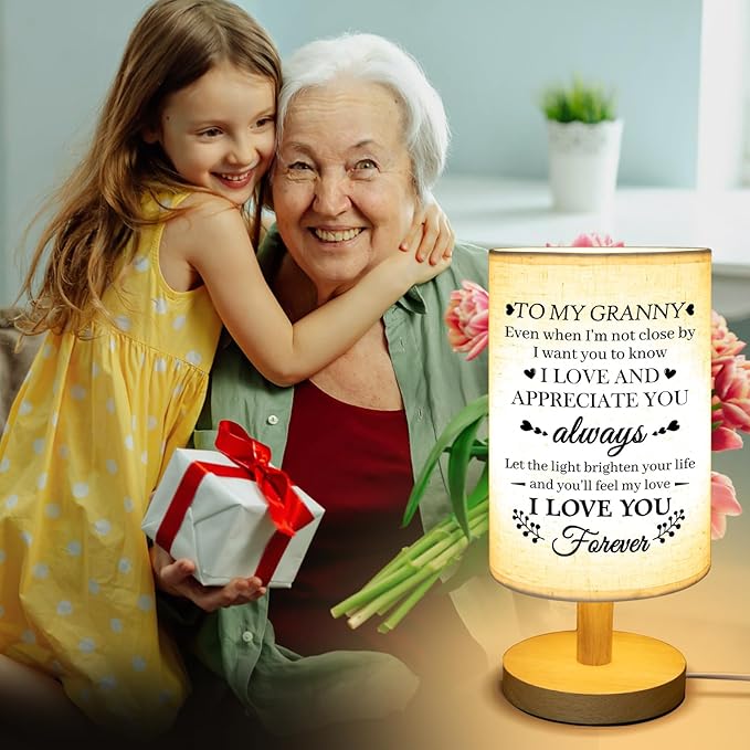Gifts for Granny from Grandkids, Granny Birthday Gifts Fabric Lamp, Birthday Gifts for Granny Table Lamp with Wooden Stand Unique Granny Gifts,