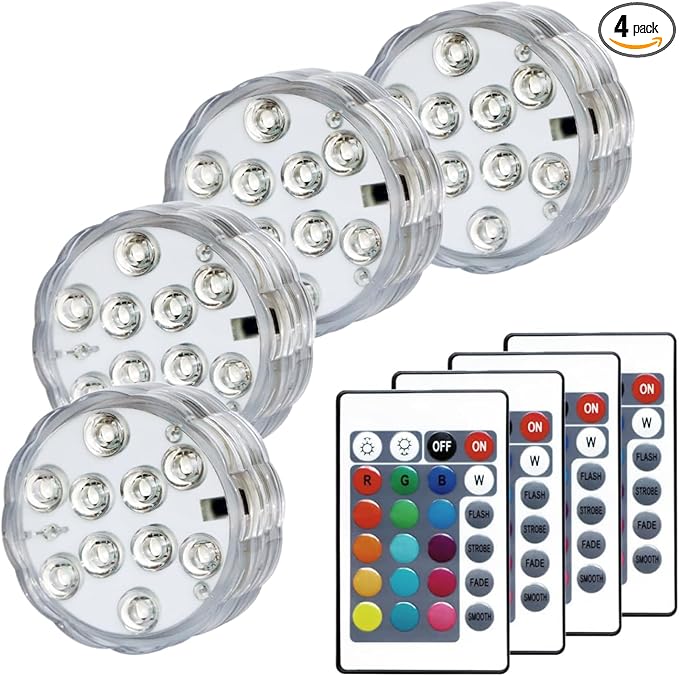 Submersible LED Pool Lights for Inground Pools and Above Ground Pools, 16 Colors 4 Modes Battery Powered Underwater LED Lights with Remote for Pool Pond Camping Bucket Decoration (4 Pack)