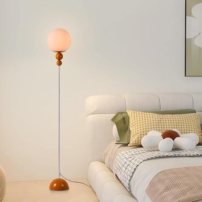 Modern Floor Lamps for Living Room, Globe Glass Shade Floor lamp for Bedroom, Standing lamp for Office, Corner(Orange)