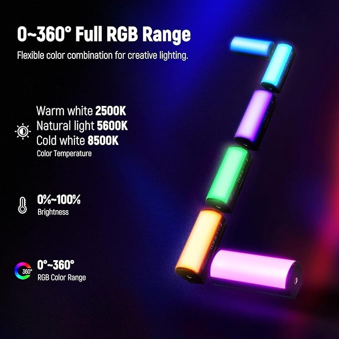 NEEWER 3 Pack Magnetic Handheld Light Wand, 360° Full RGB Mini LED Video Light Stick with 2500mAh Rechargeable Battery,2500-8500K Dimmable Camera Tube Light for Photography TikTok YouTube Vlog,TL96RGB