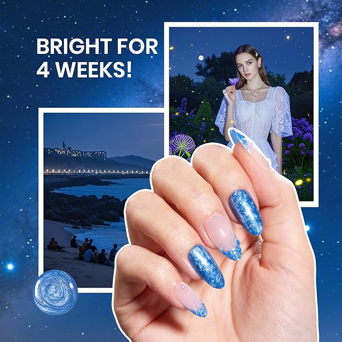 Beetles Pearl Gel Nail Polish - 15ml Blue Nail Polish Drawing Swirl Shell Thread Effect Dark Blue Gel Polish Soak Off UV & LED Cured Long-Lasting Manicure St Patrick Day Gift for women