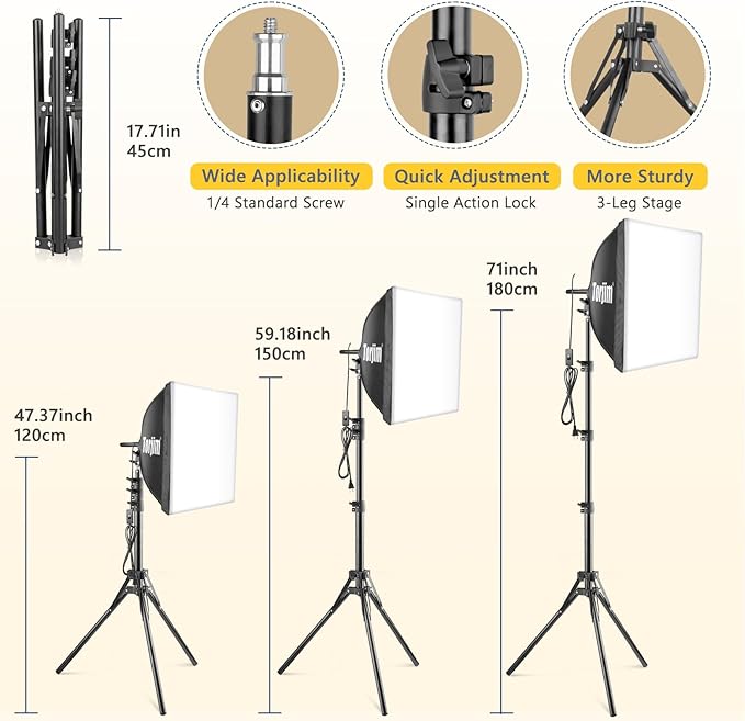 Torjim Softbox Photography Lighting Kit, 16'' x 16'' Professional Softbox Lighting Kit with pcs 40W E27 Socket 8000K Bulbs, Studio Lights for Photography/Recording/Live Streaming/Portraits Shooting