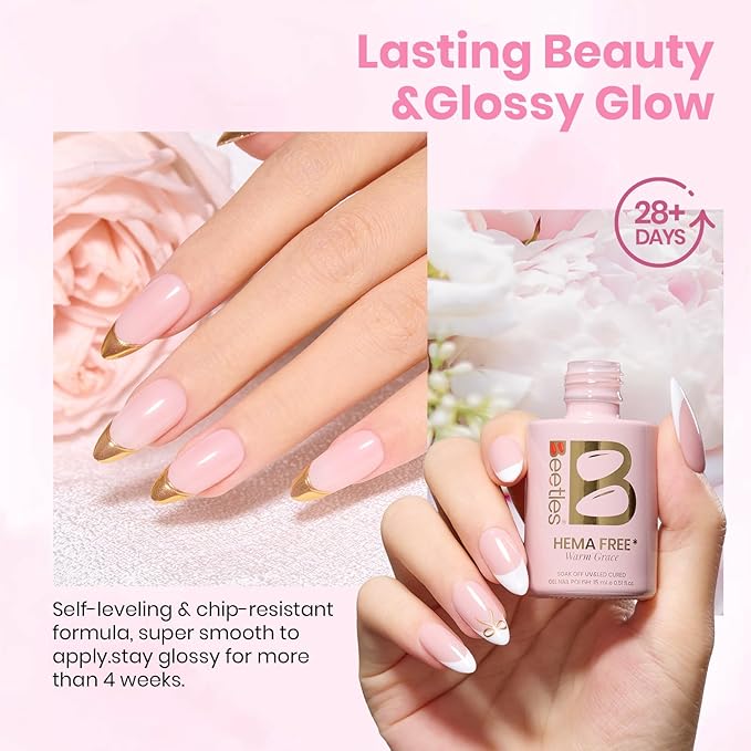 Beetles Warm Grace Nude Pink Gel Polish - 15ML Full Size Neutral Jelly Nude Nail Polish Base Color Nail Concealer Sheer Translucent Effect Soak Off UV LED French Nail Art Salon DIY Manicure Gifts