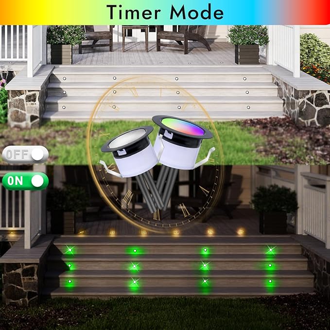 FVTLED LED Deck Lights Kit, 10pcs Φ1.22 WiFi Smart Phone Control Low Voltage Recessed RGBW Deck Lighting Waterproof Outdoor Yard Path Stair Decor, Black