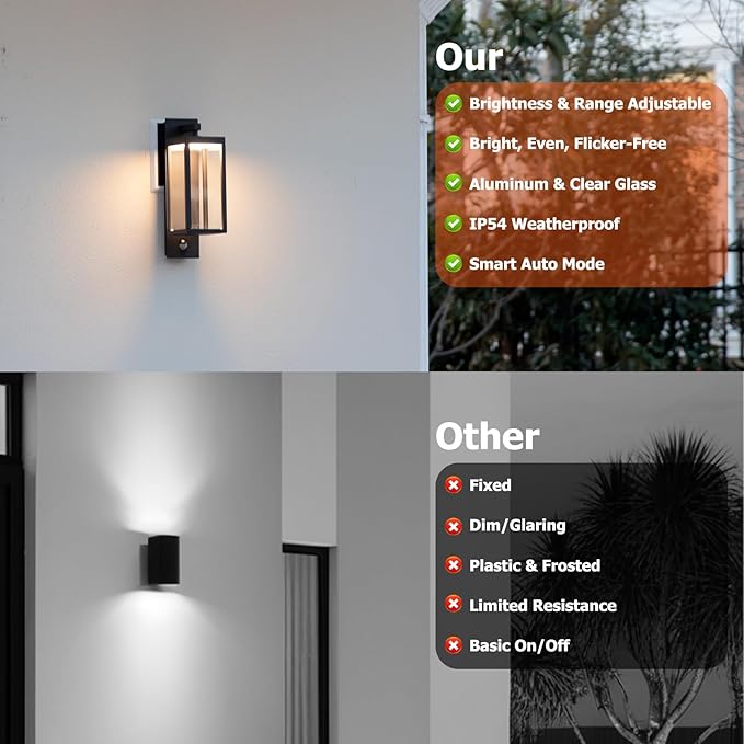 Lustrlach Upgraded Motion Sensor Outdoor Wall Light, 15” Porch Light Outdoor Wall Sconce Lantern, Exterior Lighting Fixture Wall Mount, Outside Light for House Garage Patio Front Door