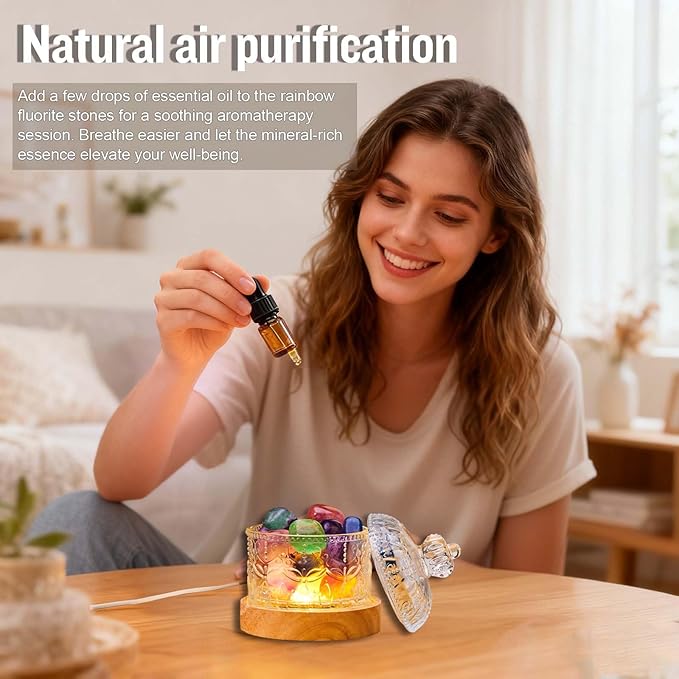 Runyangshi Crystal Lamp Night Light - Natural Colored Fluorite Crystal Tumblestone, 3 Lighting Modes with 10 Brightness Levels, Kid & Pet Friendly Design, USB Powered, Ideal for Home and Decor & Gift