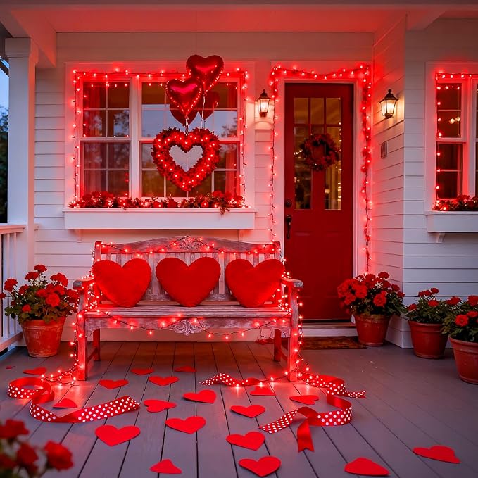JMEXSUSS 200 LED Red String Lights Indoor Outdoor, 66ft Connectable LED Red Christmas Lights Plug in, 8 Modes Valentine Light for Tree Bedroom Garden Yard Porch Xmas Valentine's Day Decorations