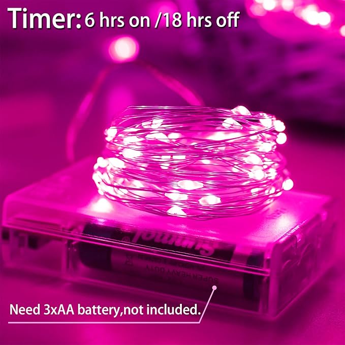 YAOZHOU Valentines Day Decorations Pink Fairy String Lights, Battery Operated with Timer, 2 Pack Total 33FT 100 Led Mini Battery Powered, Mason Jar Waterproof Firefly Christmas Lights DIY Party