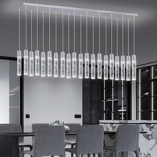 20-Lights Modern Crystal Chandeliers LED Pendant Light for Kitchen Island Dining Room Entrance Foyer Living Room Silver