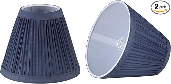 Aspen Creative 33125-2 Small Pleated Empire Shape Chandelier Clip-On Lamp Shade, Navy Blue, 3" Top x 6" Bottom x 5" Slant, 2 Pack