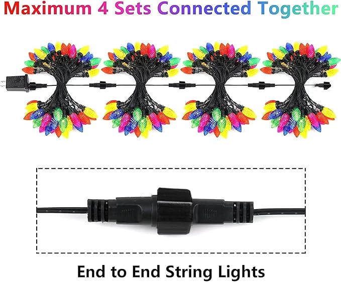2-Pack Connectable C9 LED Christmas Lights String, 66 FT 100 LED Christmas Lights Plug in with 29V Safe Adaptor, Waterproof Decorative Lights Indoor/Outdoor for Xmas Tree Decoration (Multi-Colored)