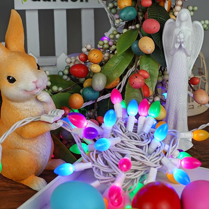 BOHON Easter Decorations, Easter Lights String Plug in, 50 LED 17FT Multi Color Christmas Lights, White Wire Fairy Lights for The Home Outdoor Bedroom Patio Wreath Window Tree Garland Decor