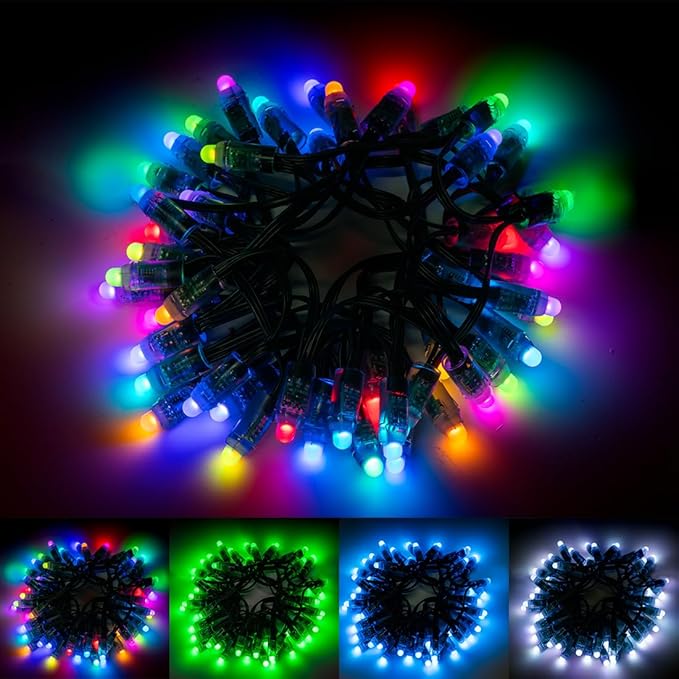 BTF-LIGHTING 12mm WS2811 IP68 Waterproof 50 LED/String RGB DC 5V Outdoor LED String Light