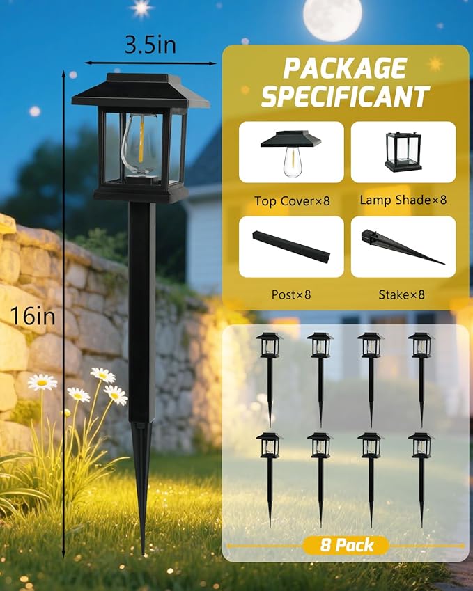Albelt Solar Pathyway Lights Outdoor, 8 Pack Waterproof Solar Garden Lights with Auto On/Off, Landscape Lighting for Garden, Yard, Pathway, Patio, Driveway Decor