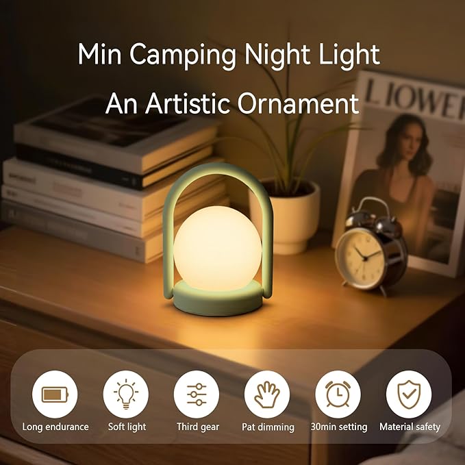 Vivilumens Night Light for Kids Camping Desk Lamp Rechargeable Portable Bedside Touch Lamp Silicone Dimmable Nightlight Cute LED Lamps Auto-Off for Nursery Bedroom Christmas Gifts for Birthday
