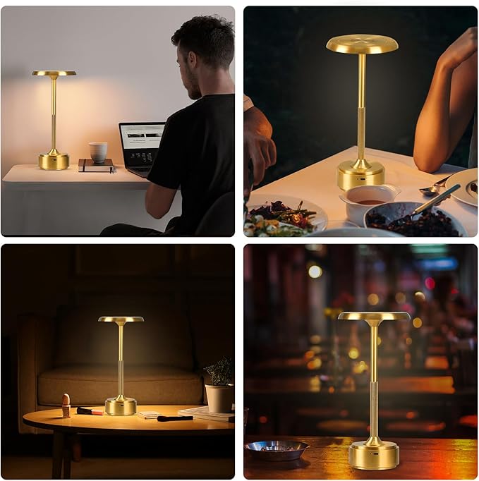 5200mAh Rechargeable Cordless LED Table Lamps Touch Sensor Light, 3-Levels Portable Dimming Wireless Battery Operated Lamp,Night Light/Restaurant Table/Outdoor/Coffee/Bar (Gold Set of 2)