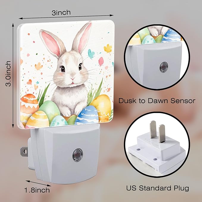 Easter Bunny Eggs Floral Night Light for Kids,Dusk-to-Dawn Auto Sensor Easter Rabbit Flowers Plug in Night Light,0.5W Energy Saving Non-Toxic for Bedroom/Bathroom,Ideal Gifts for Women Men