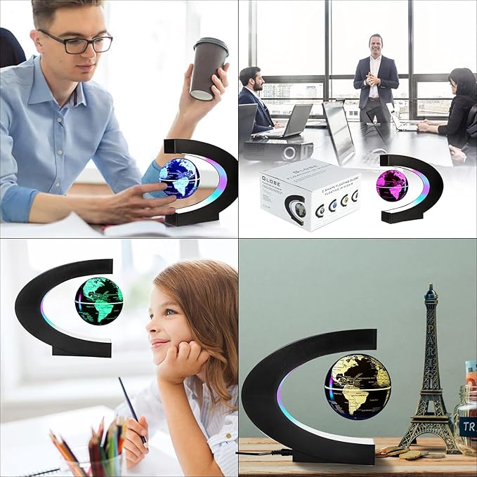 Gresus MultiColor Changing Magnetic Levitation Floating World Map Globe, Floating Globe with LED Lights, Great Fathers Students Teacher Business Boyfriend Birthday Gift for Desk Decoration