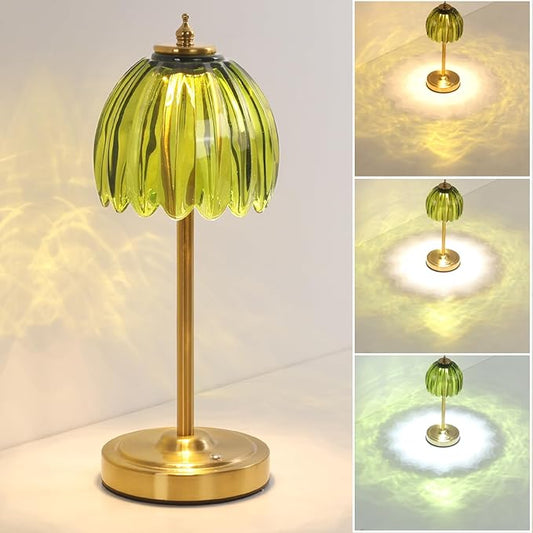 Tulip Table Lamp with 5000mAh Battery & Touch Control, Cordless Table Lamp with 3 Colors, Dimmable Rechargeable Table Lamps for Bedroom, Nightstand, Living Room, Entryways (Green Tulip)