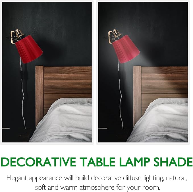 Lamp Shades Cloth Lamp Shade, Pleated Lamp Cover Clip on Lampshade Table Lamp Chandelier Shades for Home (Red) Vintage Decor