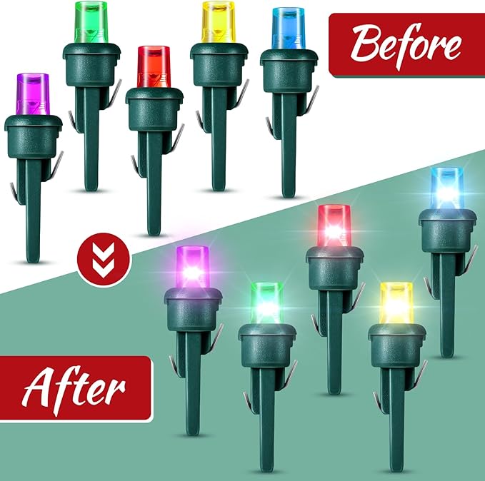 Honoson 48 Count 5 mm LED Halloween Replacement Bulbs Bulk Wide Angle Christmas Light Xmas Tree String Replacement Festival Light Decoration (Green Base with Bright Colors Bulb)
