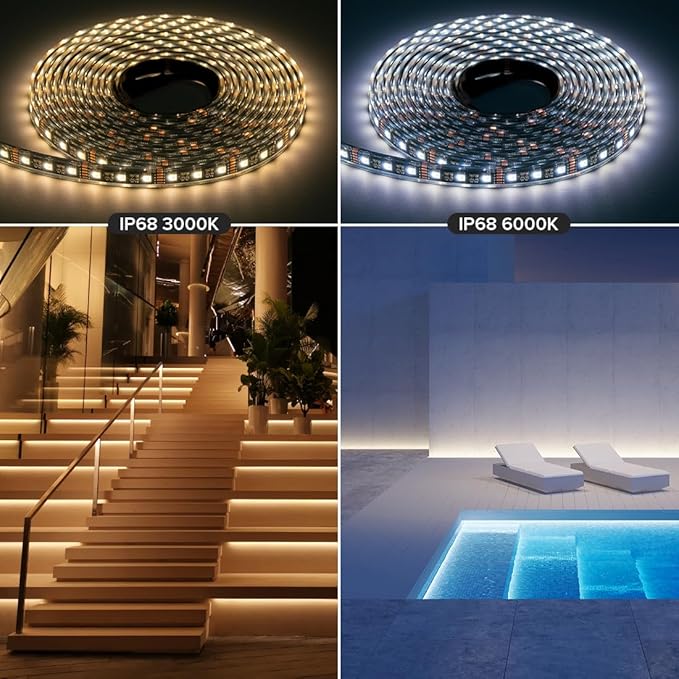 BTF-LIGHTING IP68 Waterproof Outdoor RGBW LED Strip 5050SMD RGB+Warm White(3000K-3500K) 4 Color in 1 DC24V 16.4ft 5m 60LED/m Multi-Colored Light White PCB Can Work Outdoor(No Adapter or Controller)