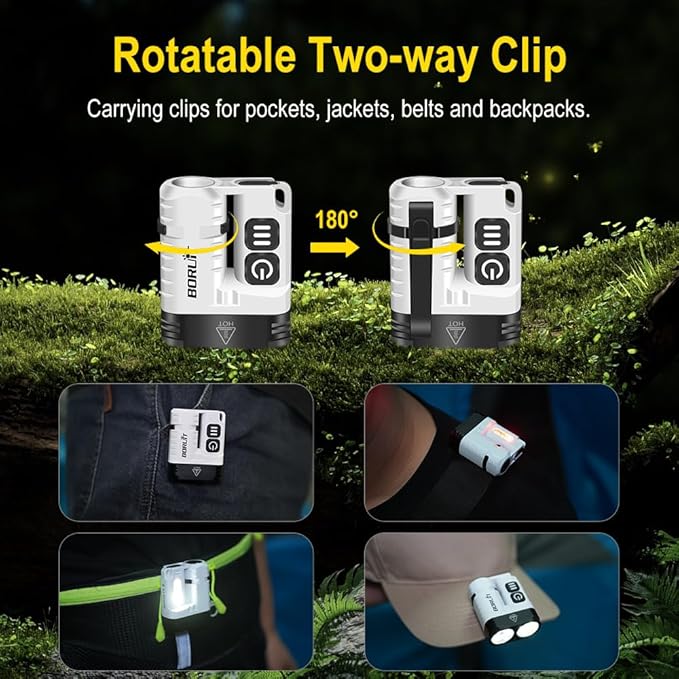 BORUIT U6 Small Flashlights Powerful, Super Bright Mini EDC Flashlight USB C Rechargeable Led Pocket Clip Flash Light with Keychain, Magnetic, Lanyard, IP68 Waterproof