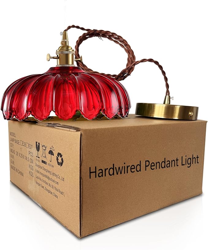 Vintage Pendant Light Fixtures: Red Pendant Lights Kitchen Island, Glass Pendant Light, Modern Chandelier Pendant Red Light Fixture for Bedroom, Dining Room