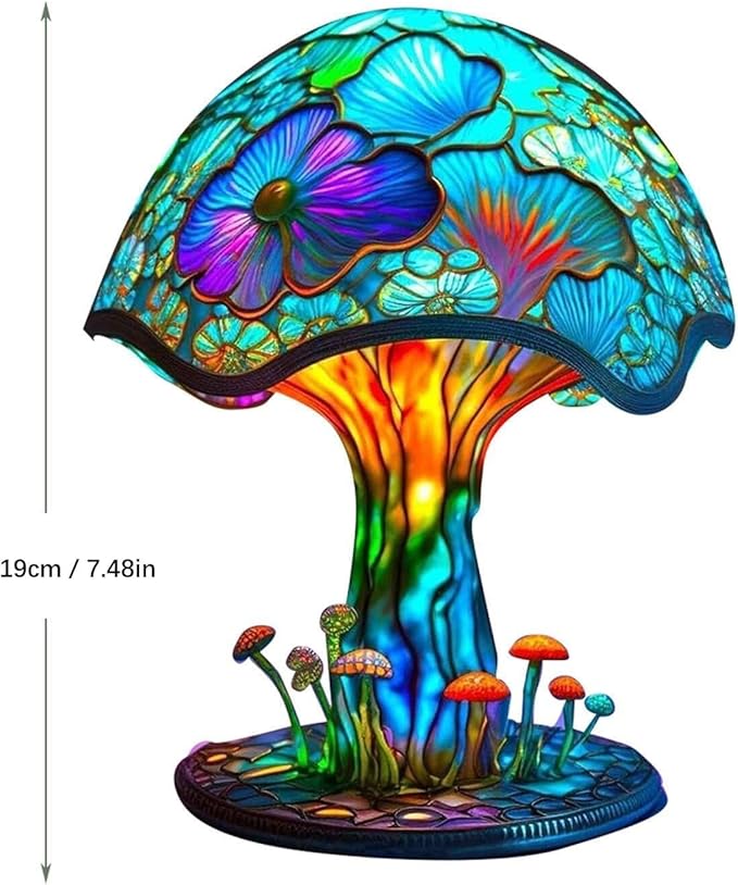 Mmoneyake Painting Mushroom Table Lamp, 5.9 Inch Hight Stained Plant Series Night Light, Bohemian Resin Mushroom Decorative Bedside Lamp for Bedroom Living Room Home Office Decor Gift
