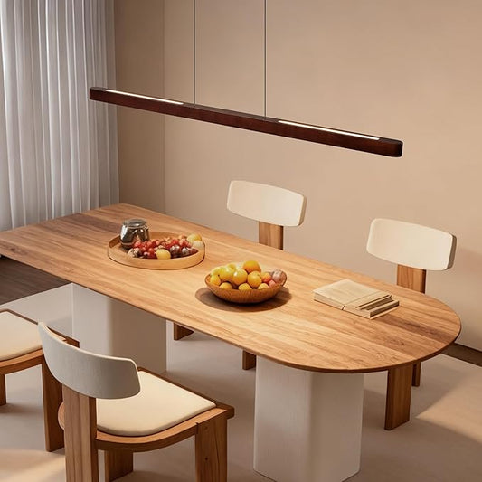 39" Wood Linear Pendant Light Fixtures, Modern 24W LED Dimmable Pendant Lights Kitchen Island, Wood Linear Hanging Chandelier for Dining Room, Kitchen Island, Bar, Pool Table-Walnut