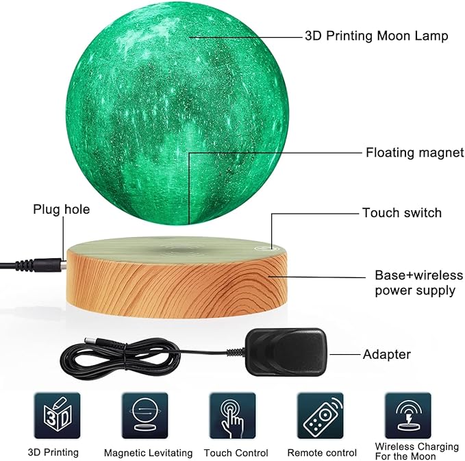 VGAzer Levitating Moon Lamp 5.9 Inch 16 Colors Galaxy Moon Lamp 3D Moon LED Light with Remote Control for Unique Gifts,Room Decor,Night Light,Office Desk Toys
