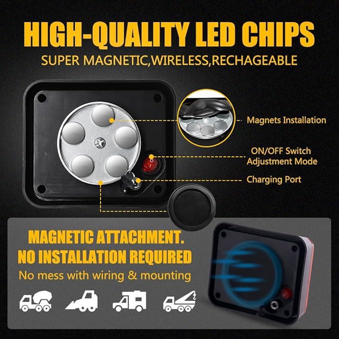 2PCS Magnetic Red Strobe Lights Rechargeable Flashing Emergency Beacon Safety Warning Lights Battery Powered Wireless Portable Magnetic Strobe Hazard Lights for Trucks Trailer Vehicles Car RV