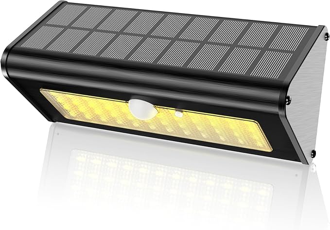 SECUROAD 1100 Lumens Solar Motion Sensor Lights Outdoor, IP65 Waterproof, 4500mAh Battery, Black Aluminum Metal Security Flood Wall Lights, 1 Pack, Warm White