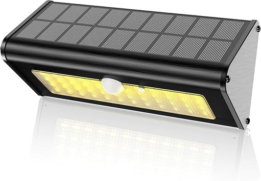 SECUROAD 1100 Lumens Solar Motion Sensor Lights Outdoor, IP65 Waterproof, 4500mAh Battery, Black Aluminum Metal Security Flood Wall Lights, 1 Pack, Warm White