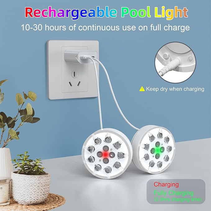 2 Pack Rechargeable Pool Lights for Above Ground Pools, 16 Colors Floating Pool Lights with RF Remote, Submersible led Lights Shower Lamps Decoration Spa, Fountain, Bath, Party