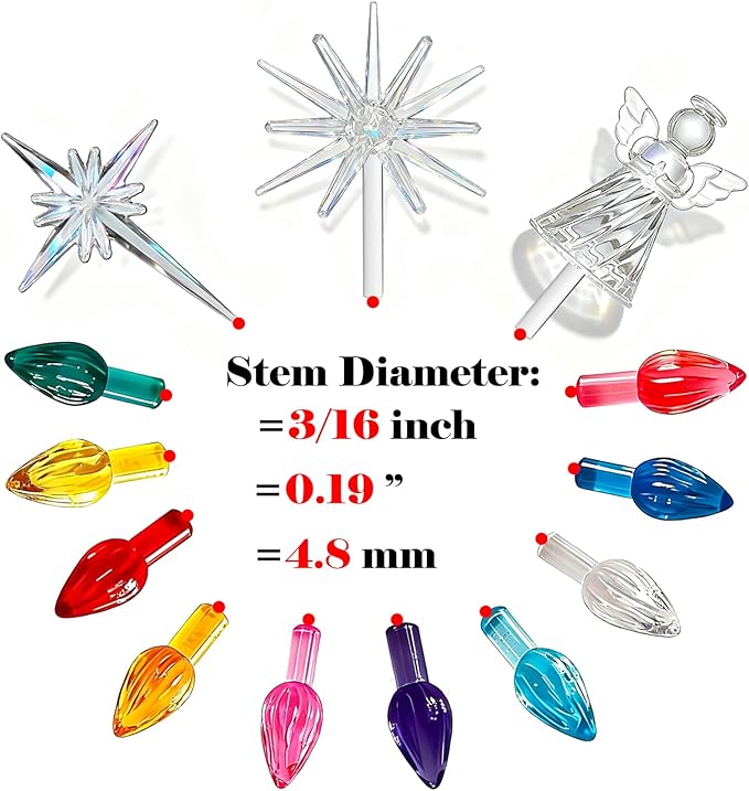 Ceramic Christmas Tree Replacement Lights Bulbs Pegs - Included 3D Moravian Star＆Cross Shining Star＆Blessing Angel Topper