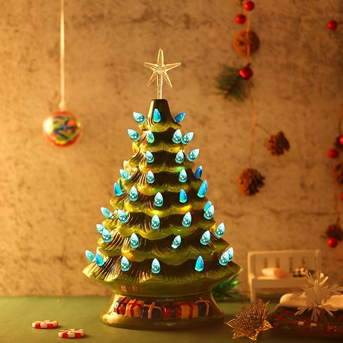 Boao 100 Pieces Ceramic Christmas Tree Bulbs and 5 Stars Replacement Plastic Bulbs for Ceramic Christmas Tree Decorations(4.7 mm Diameter,Blue)