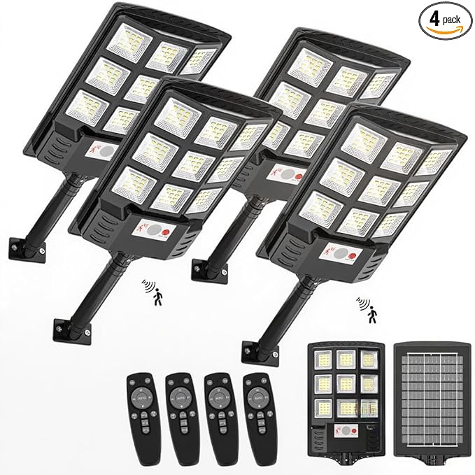 Sunwish Solar Street Light Outdoor, 6500K 5730LEDs Dusk to Dawn Solar Street Lights with Motion Sensor Remote Control, IP66 Waterproof Outdoor Flood Lights for Garden Yard Parking Lot (4PACK)