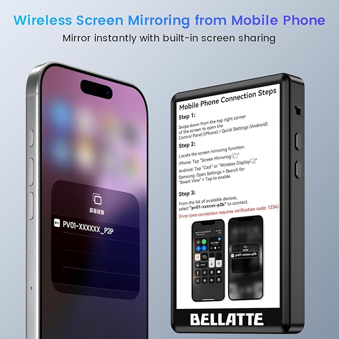 Vlog Selfie Monitor Screen for iPhone & Android, 4K 30fps Wireless Magnetic Back Camera Monitor for Vlog Live Stream TikTok YouTube, Audio Sync Built-in Speaker, Remote Control