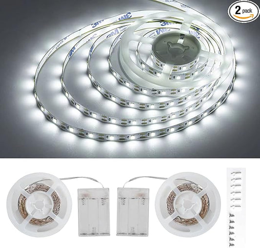 Battery Powered LED Strip Lights, 5V, Daylight White,Cuttable to Size, 13.2ft with 240 LEDs, Portable Lighting, Requires 3xAA Batteries (not Included), Not Waterproof, 2 Packs, Each 6.6ft.