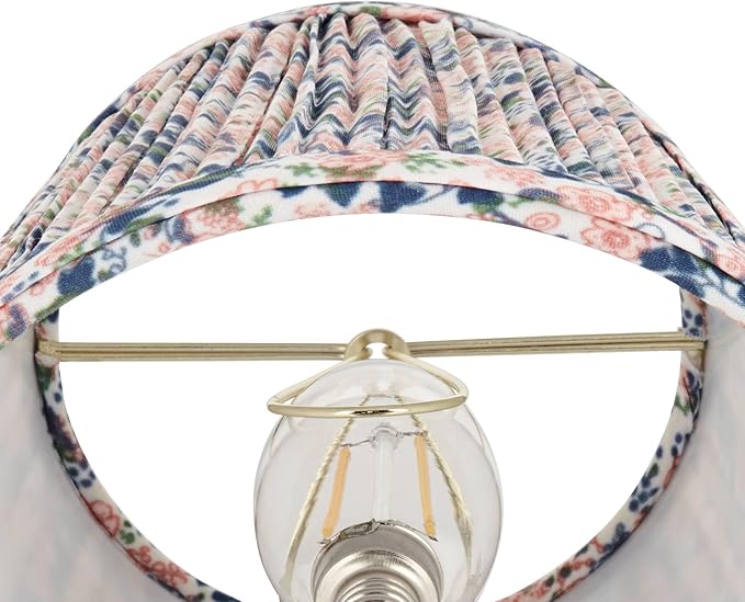 4" Top x 6" Bottom x 5 1/2" High x Print Cottage Core Lamp Shade Replacement Small Mini Pink Blue Empire Round Floral Modern Fabric Shirred Pleated Pattern Clip On Candelabra - Springcrest