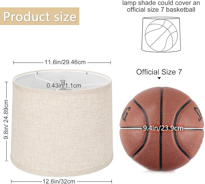drum lamp shades Set of 2 for table lamps – 11.6" Top x 12.6" Bottom x 9.8" High, Qvtekn Medium Beige Lampshades for floor lamps (Spider Fitter), Natural Linen Handcrafted with Easy Assembly