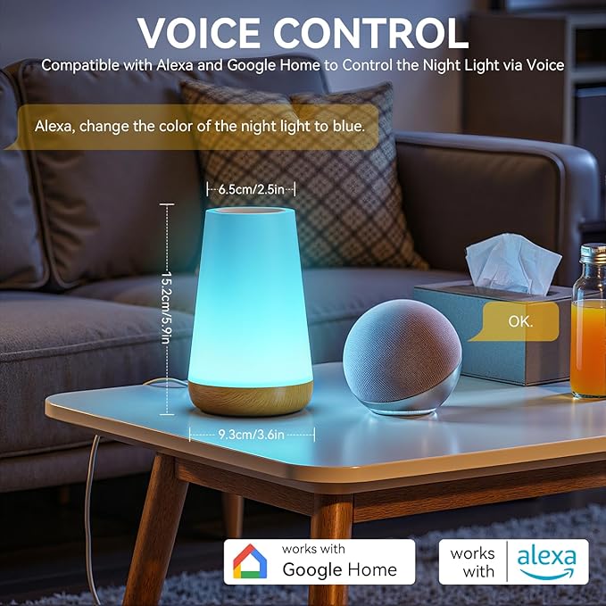 Auxmir Smart Table Lamp, Dimmable Nursery Night Light for Baby Work with App/Voice Control, LED Lamp with Music Sync and 100+ Scene Modes, Bedside Timer Lamp for Bedroom Living Room Sleep Aid(Corded)