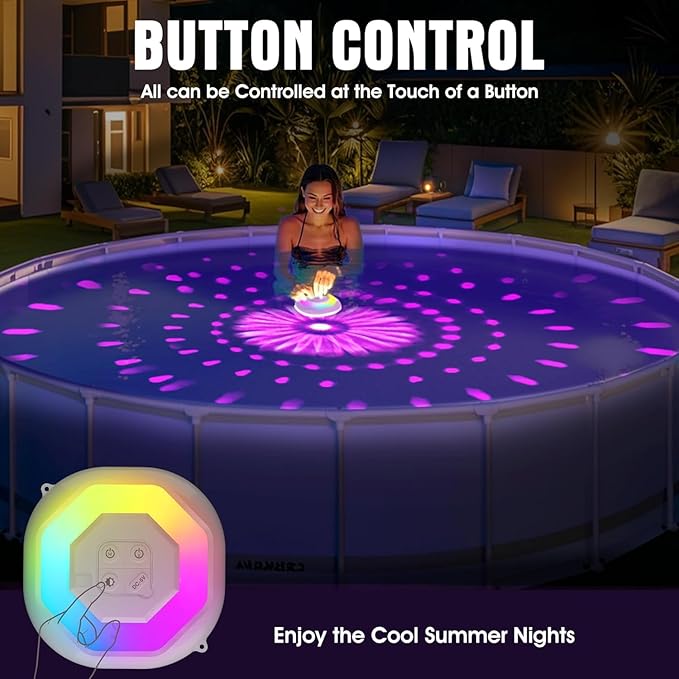 Floating Pool Lights, Pool Lights with Remote,Pool Light That Float IP68 Waterproof, Color Changing Swimming Pool Lighting,Pool Floating Light for Inground Above Ground Pools-2PCS