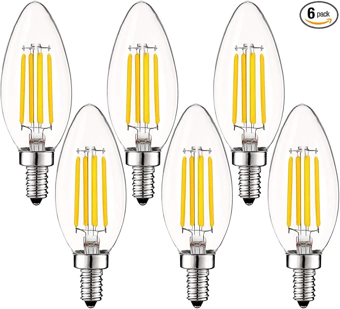 LUXRITE Vintage Candelabra LED Bulb 60W Equivalent, 550 Lumens, 4000K Cool White, LED Chandelier Light Bulbs 5W, Dimmable, Clear Glass, Filament Candle Bulbs, UL Listed, E12 Base (6 Pack)