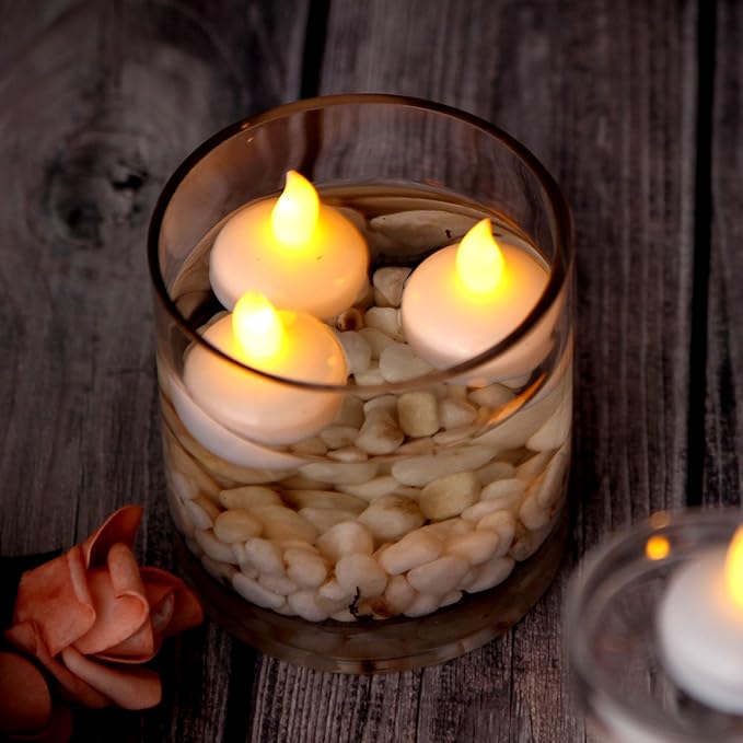 IMAGE Floating Candles, Flameless Floating LED Tea Lights 12 Pack Waterproof Tealight Candles for Wedding Party Spa Home Indoor Outdoor Decor-Yellow