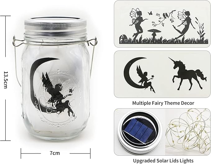 8 Pack Fairy Star Firefly Jar Lids Lights,Solar Fairy String Lids Lights（No Jars）,Waterproof Lantern Mason String Solar Lights with Hangers for Regular Mouth Jars Gifts(Cold White)